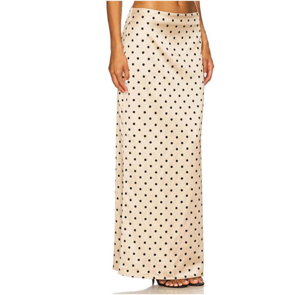 Revolve More To Come Elianna Midi Skirt Tan velvet black Polka Dot size XS NWT
